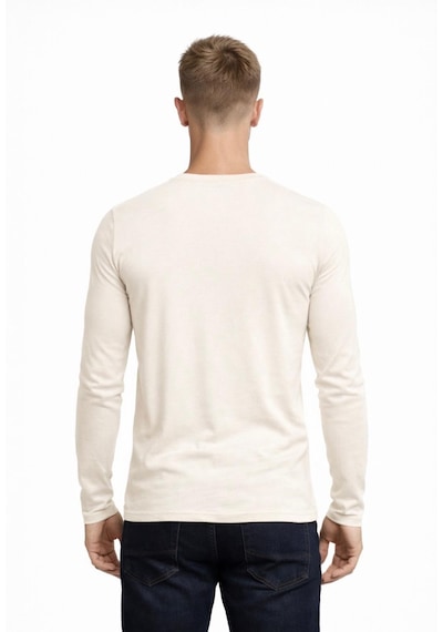 Axxel Erkek Açık Krem Pamuklu Likralı Süprem Uzun Kollu T-shirt-d236 Açık Krem