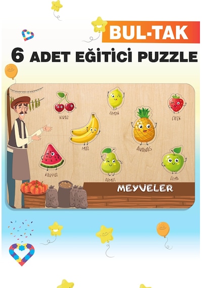 Ahşap Türkçe 6 Lı Set Eğitici-öğretici Yapboz