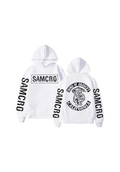 Tarzsokak Samcro Çift Taraflı Logo Baskılı Hoodies 17276 Beyaz