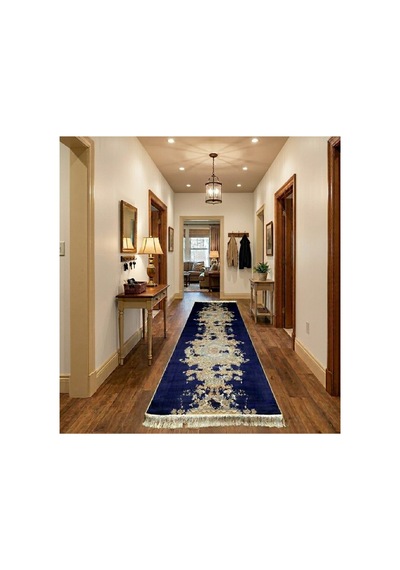 Klasik İran Tarzı 80 X 250 Cm İpek Yolluk Mavi