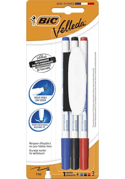 Bic Velleda 1721 Çocuk Beyaz Tahta Kalemi 3 Lü+silgi