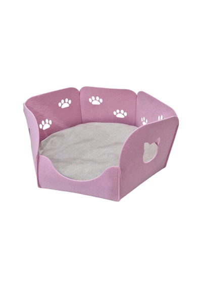 Kedi Yatağı Yuvası Evi Minderli Taşınabilir 3 Mm Keçe Altıgen Tasarım Yuva+minder Pembe