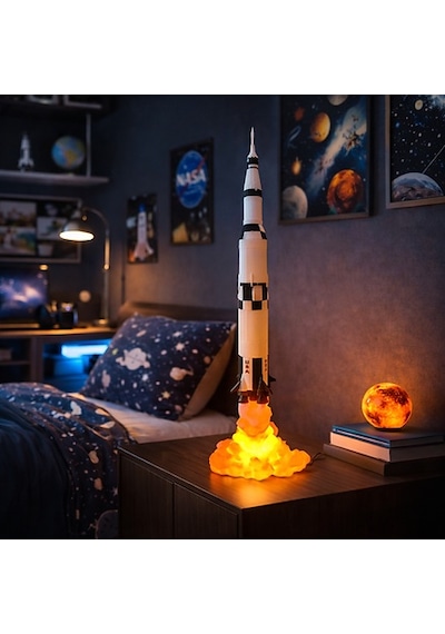 Saturn V Roket Gece Lambası Dekoratif Ve Özel Hediye Çok Rekli - Beyaz