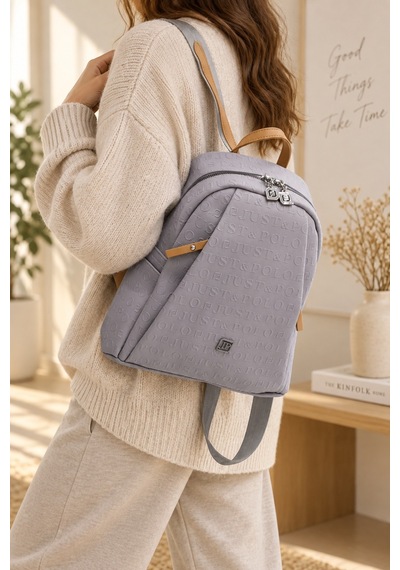 Gri 4040 Orijinal Just Polo Kadin 9 Bolmeli Orta Boy Sirt Cantasi 31x29 Cm Grı
