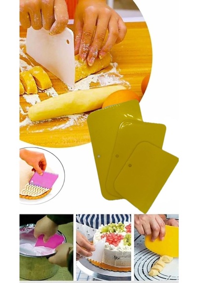 Sarı 3lü Set Plastik Spatula Pasta Sıvama Hamur Kesici Ve Kazıyıcı Pasta Şekillendirici Plastik Sar Diğer