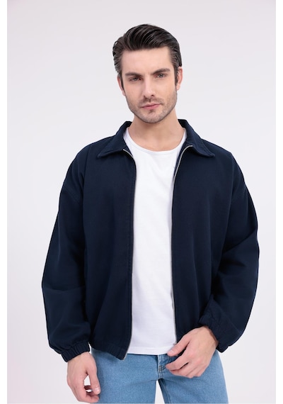 Erkek Gabardin Kumaş Fermuarlı Oversize Mevsimlik Ceket-144 Lacivert