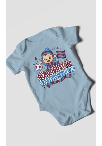 Morivokids Biz Doğuştan Trabzonsporluyum Kısa Kollu Bebek Body %100 Pamuk Bebe Mavisi