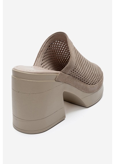 Luvishoes Dejas Taş Süet Hakiki Deri Delikli Kadın Kalın Topuklu Terlik