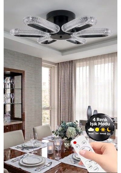 LumiaLighting Eclipse Model 6"lı Siyah Kumandalı 3 Renk Modu Ledli Modern Tavana Sıfır Salon Mutfak Yatak Odası Led Avize