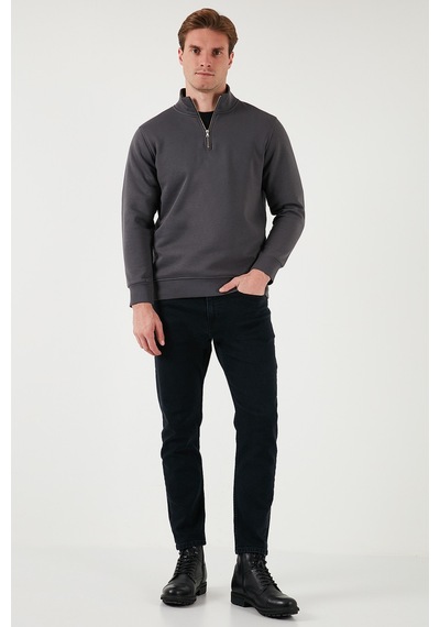 Buratti Pamuklu Regular Fit Yarım Fermuarlı Dik Yaka Erkek Sweat 59052592 Antrasit