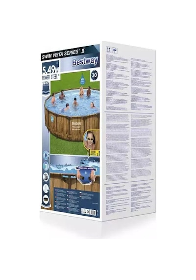 Bestway 56977 Prefabrik Aile Havuzu Rattan Desen 549x122cm Merdiven Örtü Filtre Set