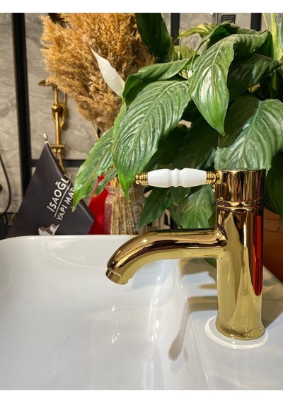 İsaoğlu Yapı Gold Lavabo Bataryası Altın Lavabo Musluğu Porsalen Kulp Country Tasarım Gold Batarya Gold
