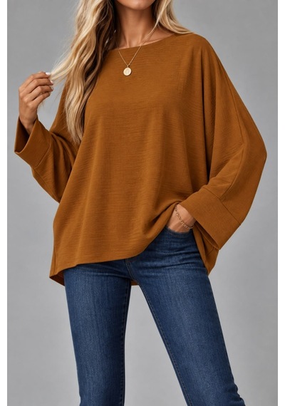 Oversize Yarasa Kol Bluz kahve