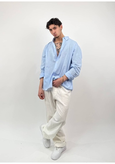 Zaee Oversize Dökümlü Keten Gömlek Baby Blue