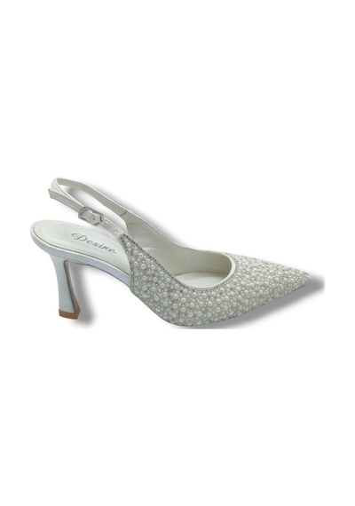 Desire 5012-26 Simli Saten İnci Taşlı İnce Topuk Kadın Stiletto 8,5cm Krem