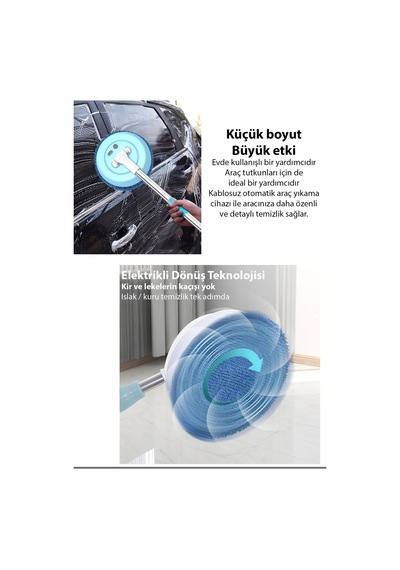 Ezere Aa102 Pro Teleskopik Kablosuz Döner Temizlik Fırçası Cam Tavan Zemin Uyumlu-1852 Beyaz