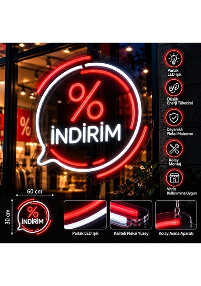 Neon Led Tabela 60x30 Cm Işıklı Pleksi Tabelası Vitrin Dekorasyon