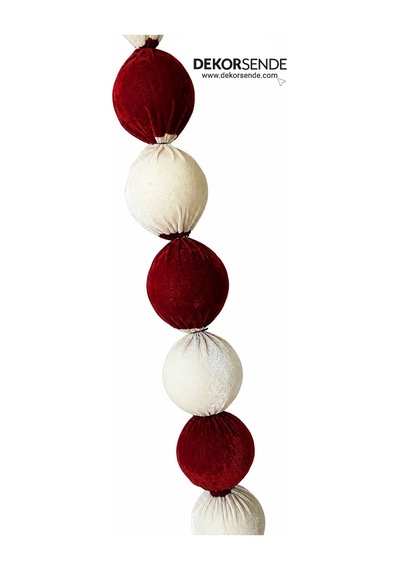 Yılbaşı Garland Top Şerit Kadife Süs Kırmızı Beyaz 190 Cm Diğer