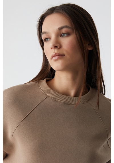 Grımelange Grımelange Morgana Kadın Bisiklet Yaka Uzun Kollu Vizon Sweatshirt Vizon