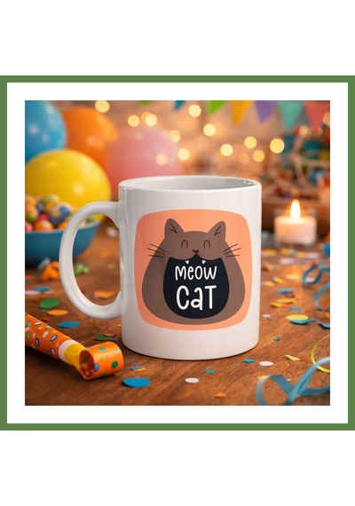 Bezos Meow Cat Sevimli Kedi Tasarımlı Porselen Kupa Model 66 Eğlenceli Kahve & Çay Kupası Hediyelik Hb006 Diğer