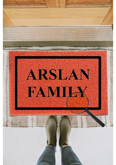 KIVIRCIK PASPAS KISIYE OZEL FAMILY TURUNCU 40X60 CM Dekoratif Çok Amaçlı Iç ve Dış Kapı Paspası