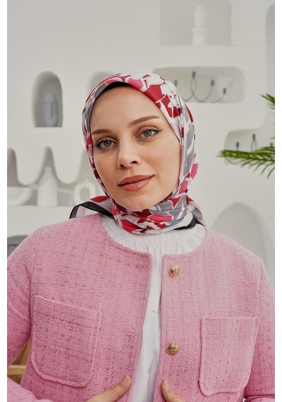 Afvente Yaprak Desen Bordo Soft Pamuk Eşarp