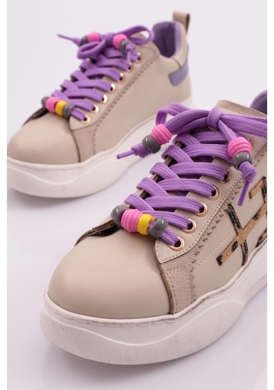 Dgn 1023 Kadin Sneaker Ayakkabi 1023-2007-R11312 Bej - Mor