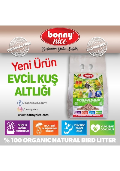 Bonny Nice Kanarya Muhabbet Papağan Kuş Kumu Kafes Altlığı 3 l X5