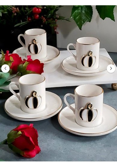 Regna Home Fine Living Black-white Pumpkin 8 Parça 4 Kişilik Kahve Fincan Takımı Beyaz