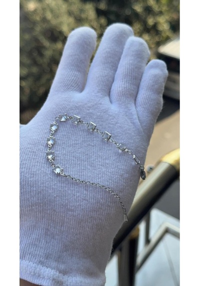 Kadın Gümüş Renk Prenses Kesim Zirkon Taşlı Bileklik 18 Cm