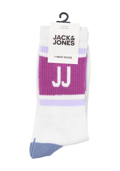 Jack & Jones Çizgili ve Logolu Tekli Çorap - Retro 12250746 - 3 Beyaz - Mor Beyaz