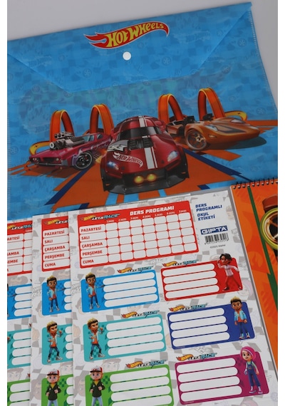 Lisanslı Hot Wheels 18 Parça Kırtasiye Seti Makas,bloknot,roket Silgi,uçlu Kalem 0.7mm Altın