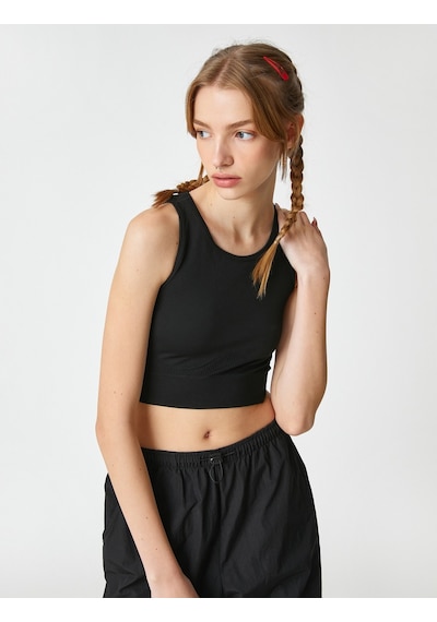 Koton Crop Atlet Basic Bisiklet Yaka Kolsuz Fitilli Siyah 3sal30086ık 3SAL30086IK999 Siyah