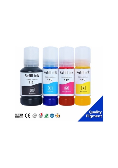Epson Ecotank 112 1 Set 4 Renk İthal Uyumlu Pigmentli Mürekkep Seti Siyah 127 Ml - Renkliler 70 Ml
