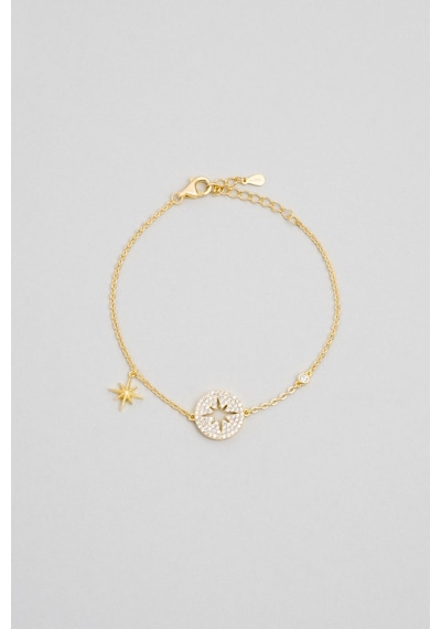 So Chic Kuzey Yıldızı 18 Ayar Sarı Altın Kaplama 19 Cm Gümüş Minimal Bileklik