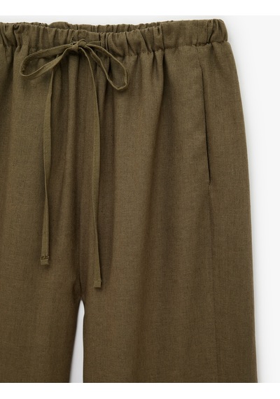 Koton Keten Görünümlü Cepli Straight Fit Düz Paça Pantolon Haki 6sak40250ew