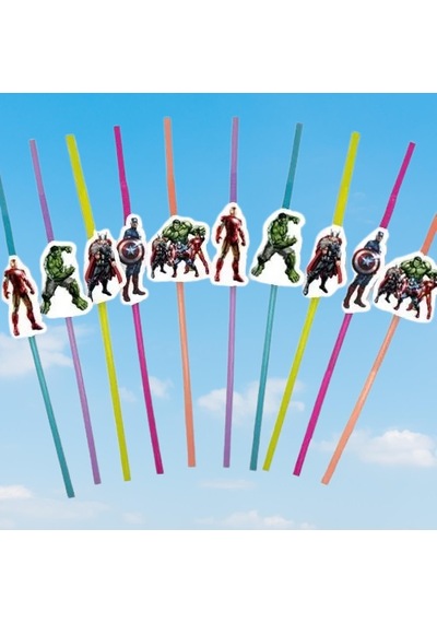 Pipet Avengers Yenilmezler Artistik Körüklü Pipet 10 Lu Doğum Günü Avengers Temalı Pipet