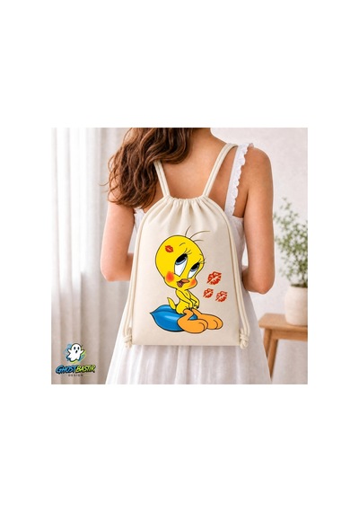 Ghostbastır Design Tweety Büzgülü Keten Çanta C355 Bej