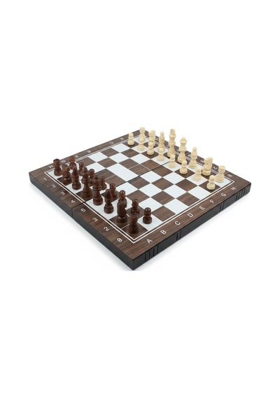 Lüks Ahşap Ceviz Görünümlü Katlanabilir 3 Ü 1 Arada Satranç Dama Tavla Seti 34 X 34 Cm Oyun Takımı