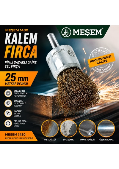 Kalem Fıçra Pimli Saçaklı Daire Kalem Tel Fırça 25 Mm Matkap Uyumlu Kod: Meşem 1430