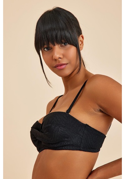 Amarelle Bali Siyah Balenli Dolgulu Straplez Push-up Bikini Takım Siyah