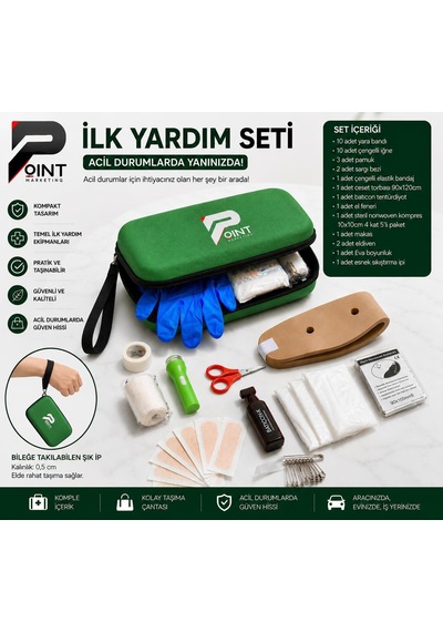 Araç İlk Yardım Seti Trafik Kanununa Uygun Tam Donanımlı İlk Yardım Çantası Yeşil Acil Durum Seti