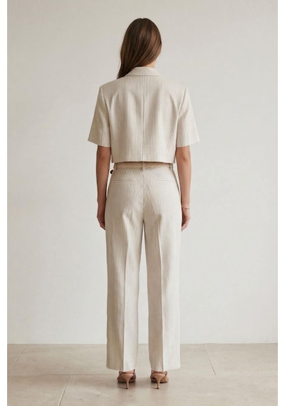 Quzu 25yckt00478 Vatkalı Crop Blazer Ceket Naturel