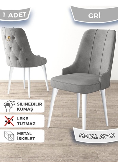 Canisa Newa Serisi, 1.sınıf Babyface Kumaş Beyaz Metal Ayaklı Gold Halkalı, 1 Adet Gri Sandalye Sandalye Gri Ayakları Beyaz
