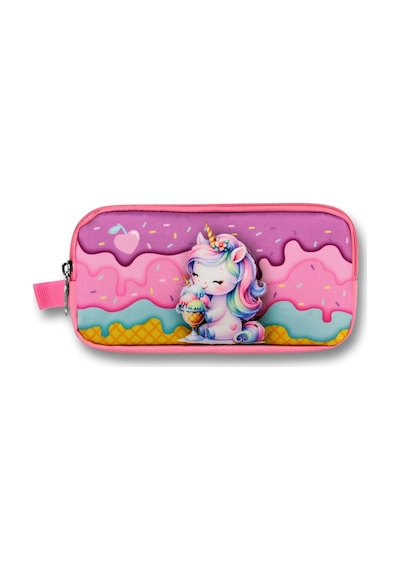 Ümit Çanta Mor Pembe Dondurma Yiyen Unicorn Desenli Kalem Çantası - Kız Çocuk - 5005 Mor - Pembe