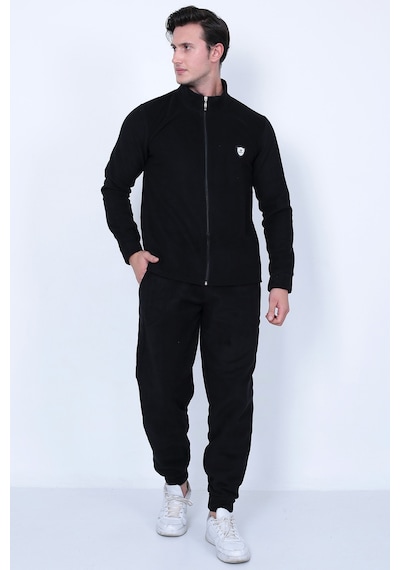 Lukitus Tam Fermuarlı Polar Erkek Eşofman Takımı - Siyah