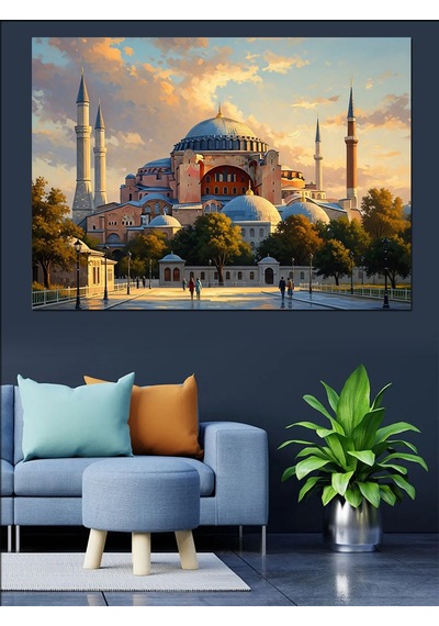 Gün Batımında Sultanahmet Camii Silüeti Dekoratif Kanvas - Mdf Ahşap Tablo