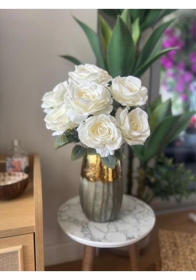 Yapay Çiçek 7li Gül Demeti 40 30cm 1.kalite Büyükboy Beyaz