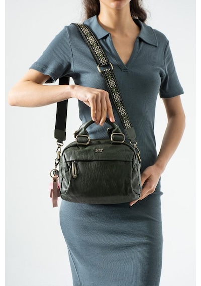 Baginn Vegan Deri Günlük Kadın Postacı Çanta Çapraz Askılı Omuz Çantası Y.s. Deri 27 23 Cm Charm Hediyeli Yeşil