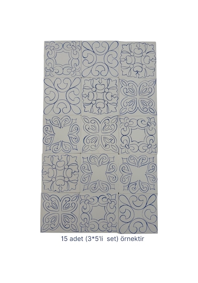 5'li Set 10x10 Cm Mavi Tahrirli Ham Çini Karo Bisküvisi